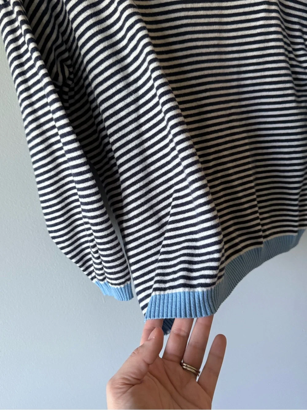 Striped Crewneck Sweater with Blue Trim